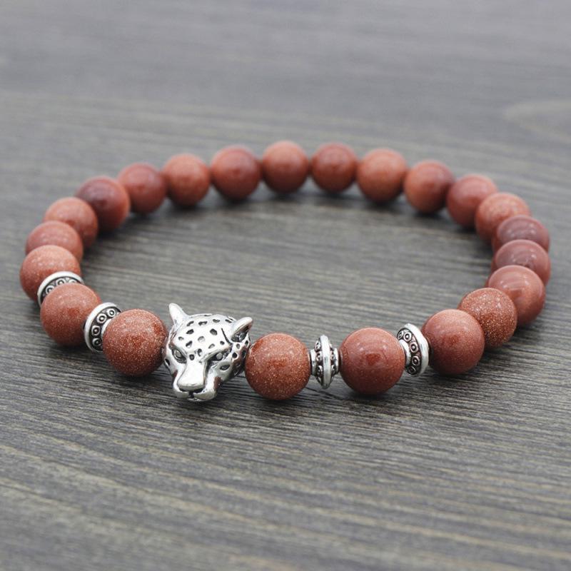 Gold Sandstone Leopard Head Alloy Bracelet