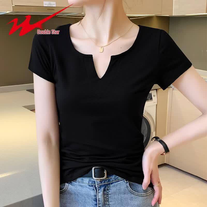 Shuangxing Women's V-Neck Slim Fit Short Sleeve T-Shirt
