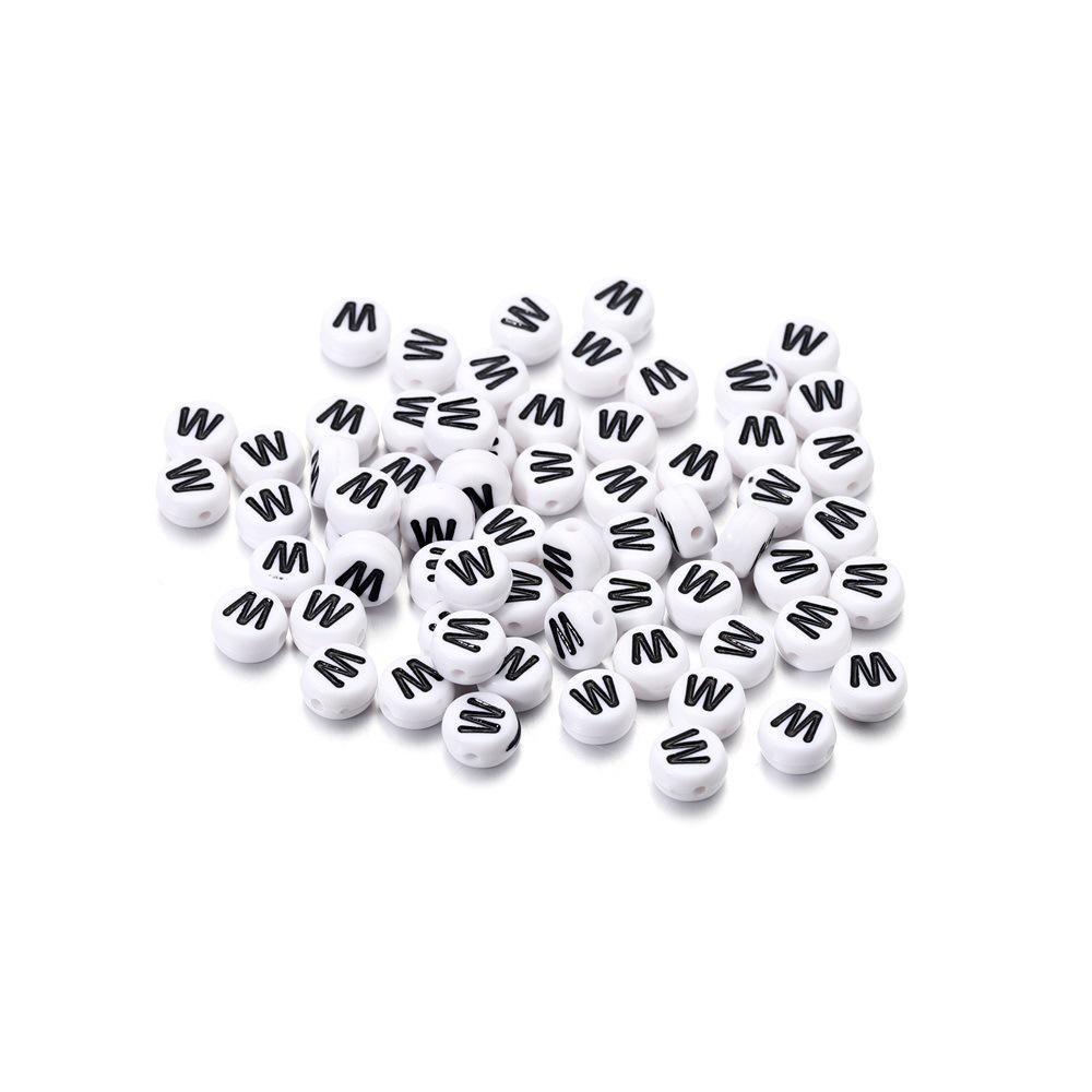 DIY Handmade Necklace: White Round Beads with Black Letters (26-Letter Set) for Phone Chains & Accessories