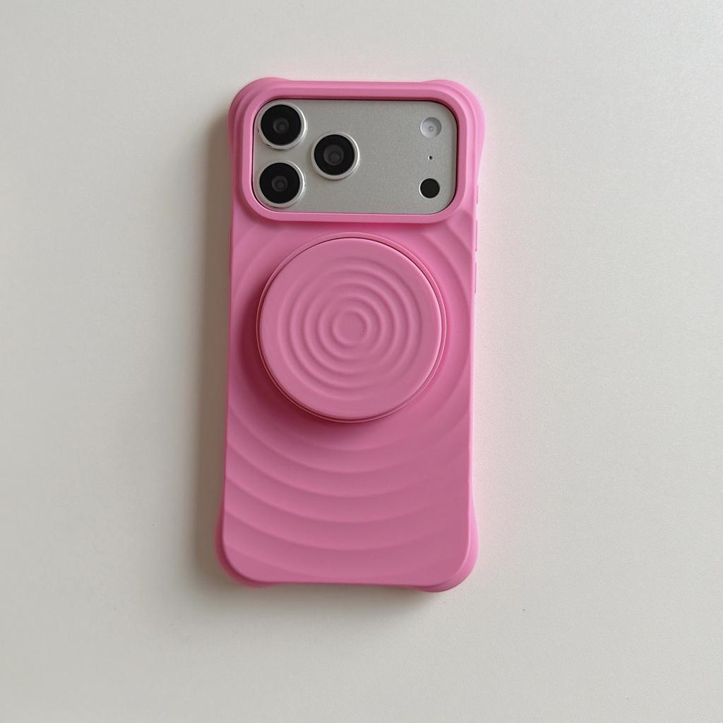 Water Ripples Solid Color Liquid Silicone Case for iPhone Air 13 14 15 16 17 Pro Max Folding Bracket Kickstand Shockproof Cover