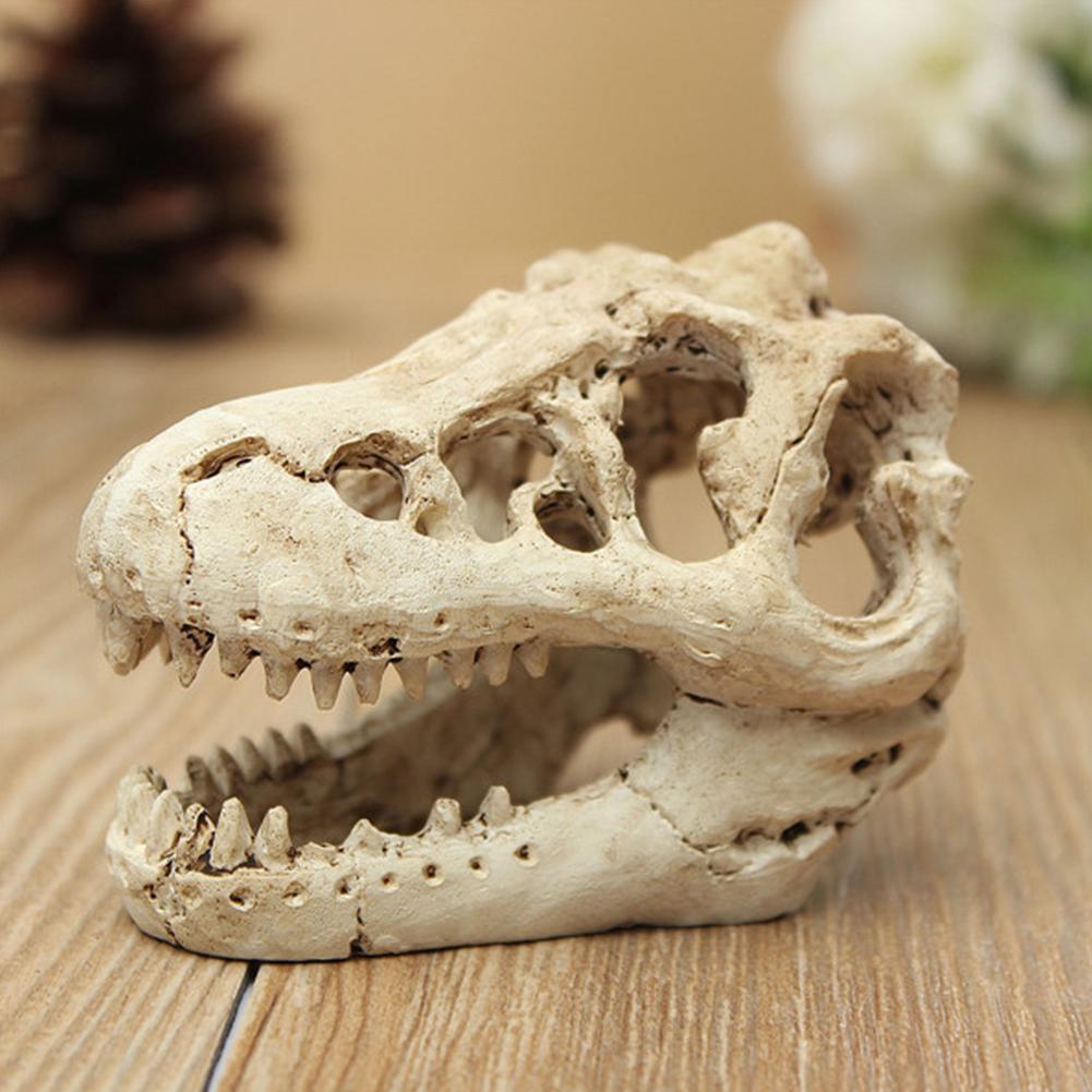 Reptile Dinosaur Skull Statue Ornament Hide Cave Shelter House For Aquarium Fish Tank Landscape Decor