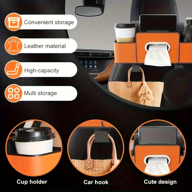 Multifunctional Storage Box for Car Seat Backs,  Adjustable Hooks, Dual Compartments for Drinks, Snacks,Easy to Install