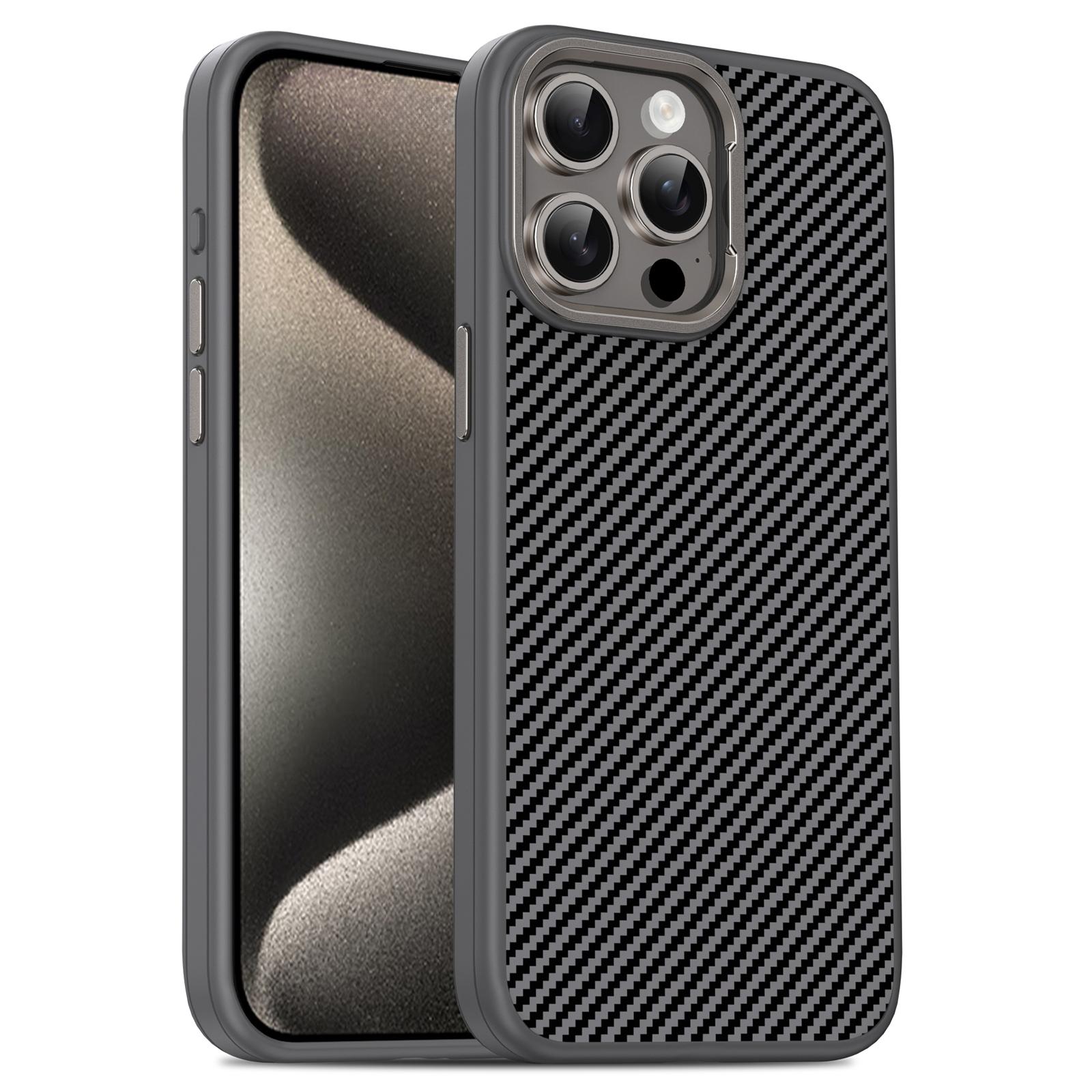 

IPAKY For iPhone 13 Pro Max Case Carbon Fiber Texture Shockproof TPU Phone Cover Grey