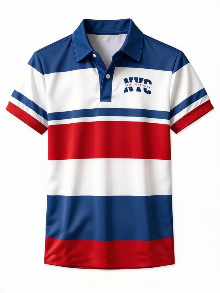 [Printed Design - Not Textured] Men'S Casual Golf Shirt, Comfortable And Stylish, Striped Short-Sleeve Polo Shirt