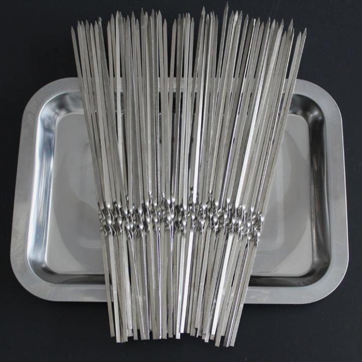 Stainless Steel Flat Barbecue Skewers - Lamb Kebab and Iron BBQ Needles