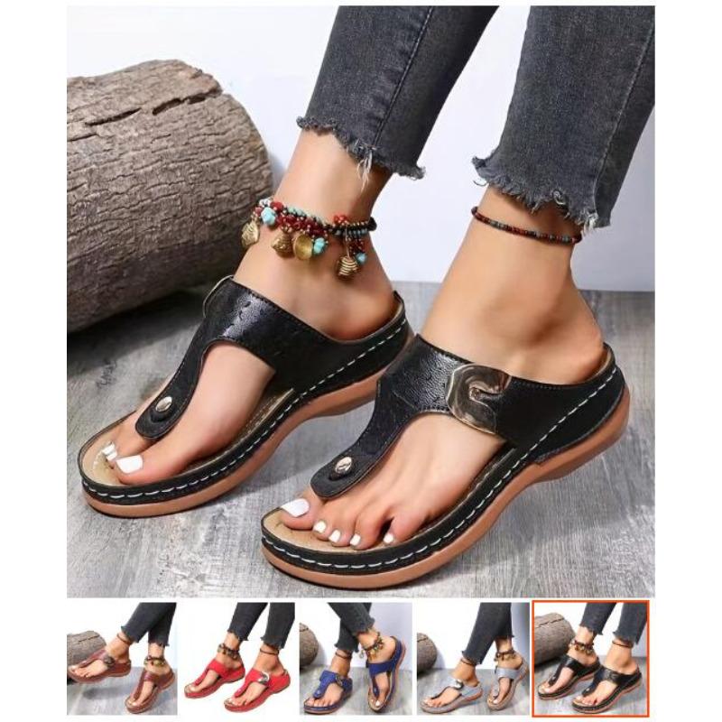 Fashion Summer Women Wedge Sandals Premium Orthopedic Open Toe Sandals Vintage Anti-slip Leather Casual Female Platform Retro Shoes