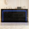 Mobile da soggiorno 140*40*65cm, Cassettiera con 3 cassetti, 2 ante, Mobiletto laterale laccato lucido con striscia luminosa a LED, Credenza con spazio contenitore, Nero