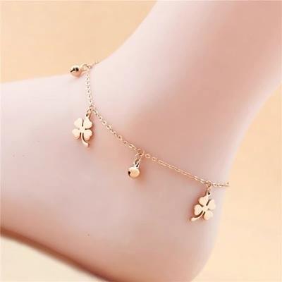 Four-Leaf Clover Bell Anklet Female Sense Of Senior Sense Of New Tide Titanium Steel Foot Chain