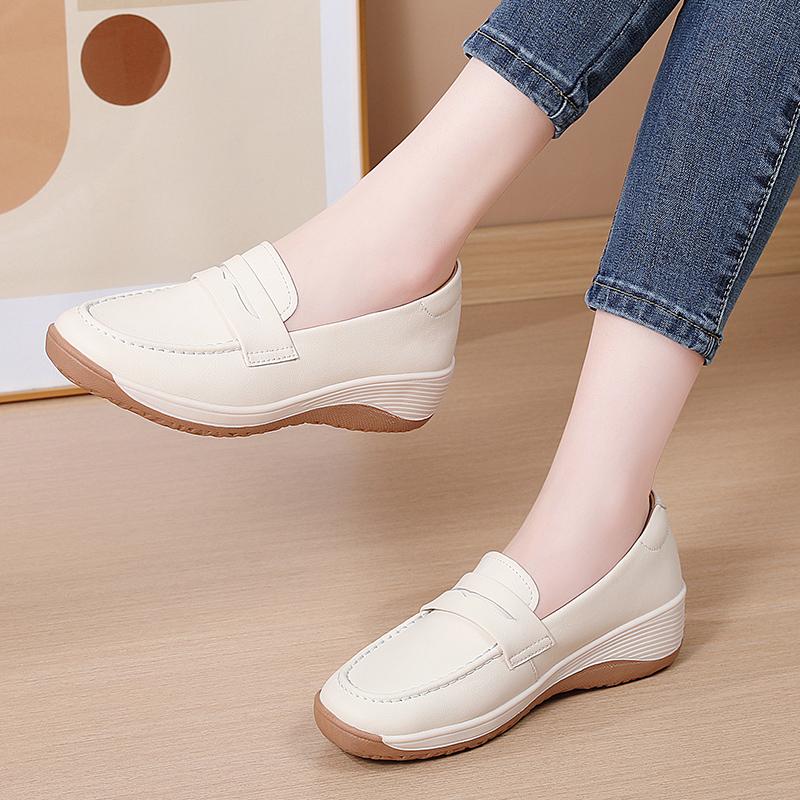 Mocasini cu platformă pentru femei, casual, eleganți, din piele neagră, pantofi de birou pentru femei, cu talpă groasă, pantofi cu vibrații, mărimi mari