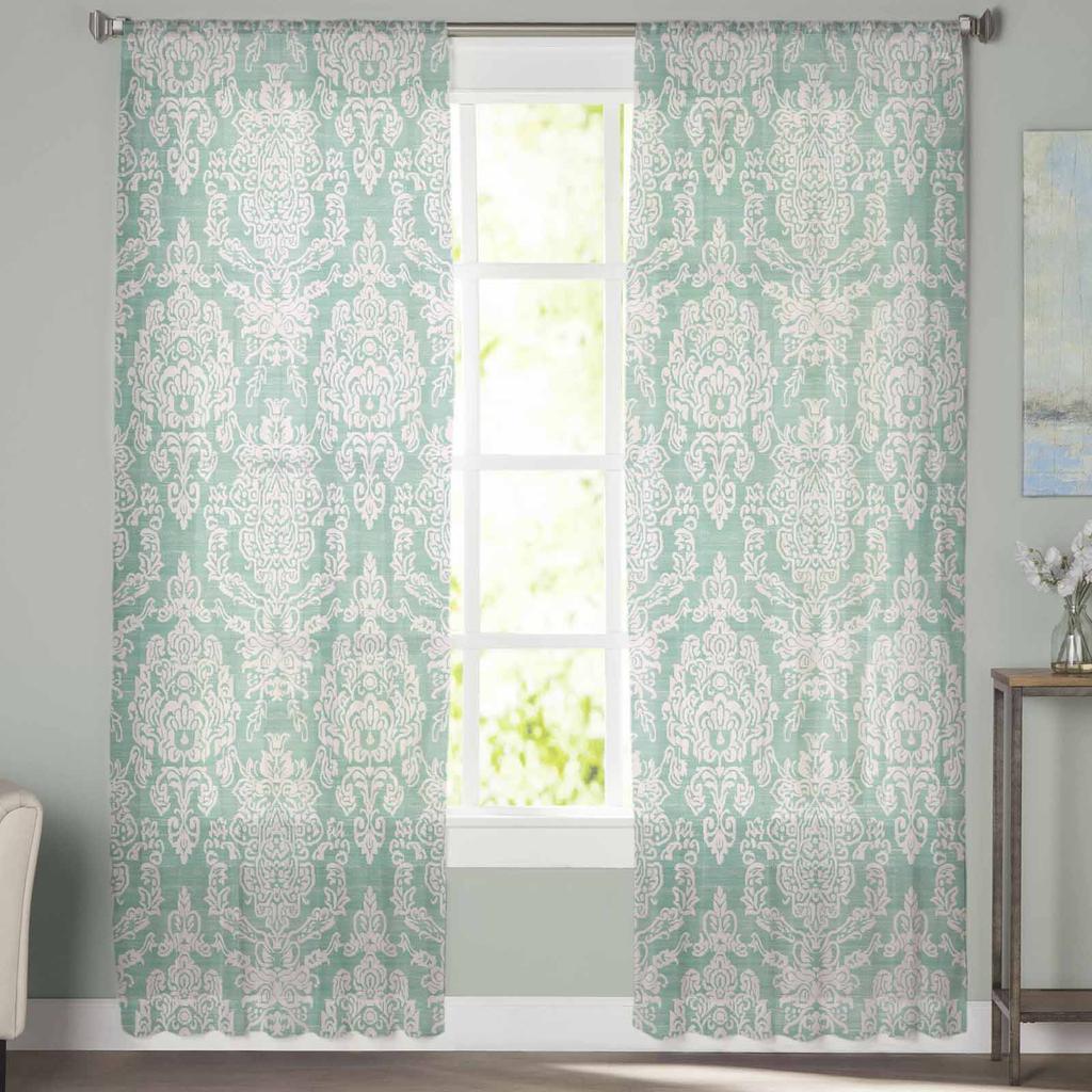 Etniczny Styl Retro Kwiatowy Bliskowschodni Styl Przezroczyste Zasłony Nowoczesna Zasłona z Gazy do Salonu Sypialni Zasłony z Woalu