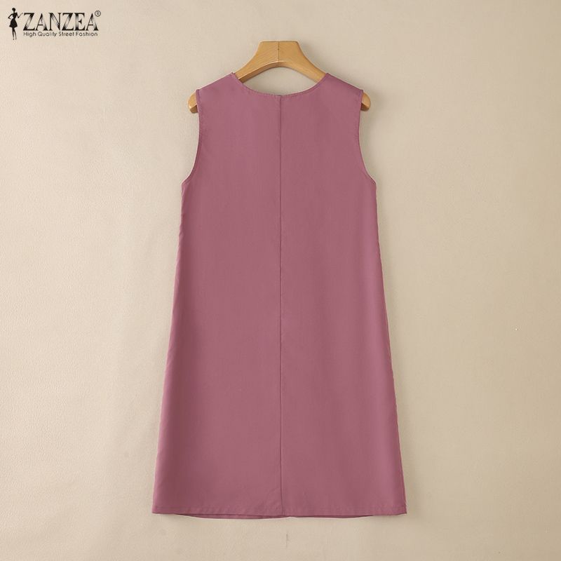 ZANZEA Women Casual V-Neck Summer Sleeveless Dress
