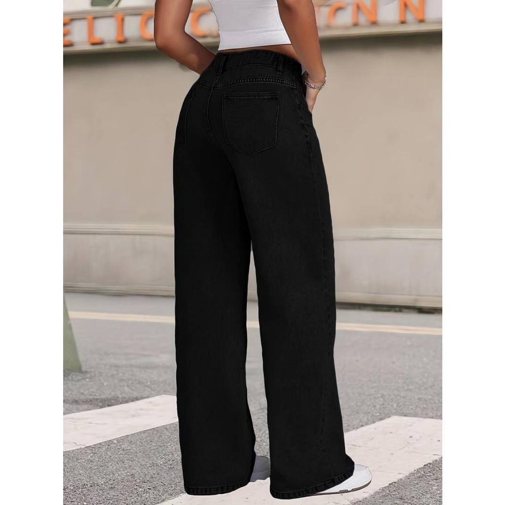 High Waisted Loose Wide Leg Pants, Hanging Floor Length Pants, Black, Straight Leg, Jeans, Women's Pants