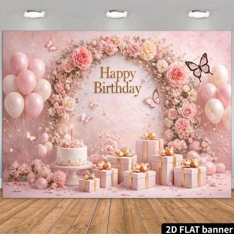 

Pink Rose Birthday Backdrop, Floral Background Cloth, Party Decor 47.2x31.5inch/120*80cm