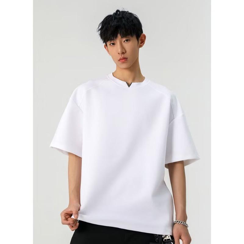Men V Notch Raglan Sleeve Oversized Short Sleeve T Shirt Casual Loose Breathable Streetwear Summer Top