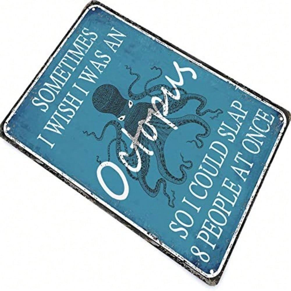 Funny Metal Signs Vintage Octopus Tin Sign Bathroom Kitchen Wall Decor