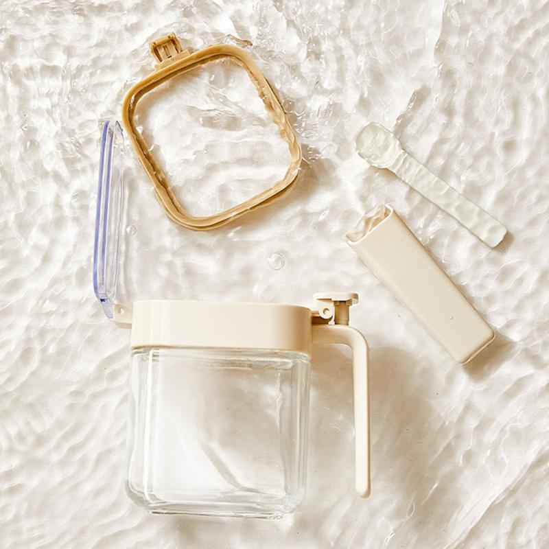 Clear Kitchen Spices Jars With Removable Spoon Compartment Food Storage Container For Pantries Organization