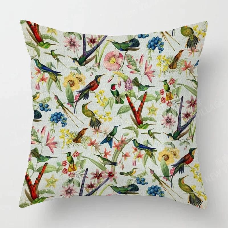 Pillowcase Printed Pillow Cover Square Cushion Cover Home Bed Sofa Pillowslip Decorative Flower Bird Characteristic Design
