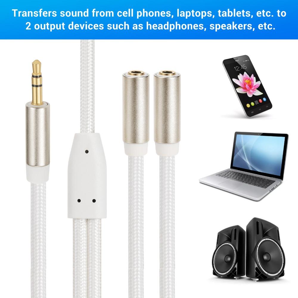 3.5mm 1 Male to 2 Female Headphone Splitter Gold Plated Dual Output Aux Cord for Phone