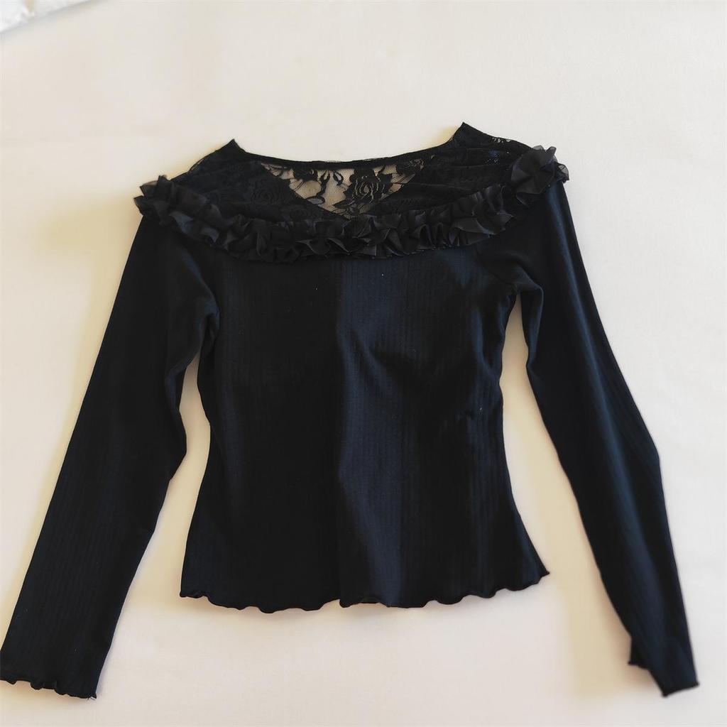 Dampyjamas med spetskant och bröstkuddar - Långärmad, Långa byxor för Vår, Höst, Vinter