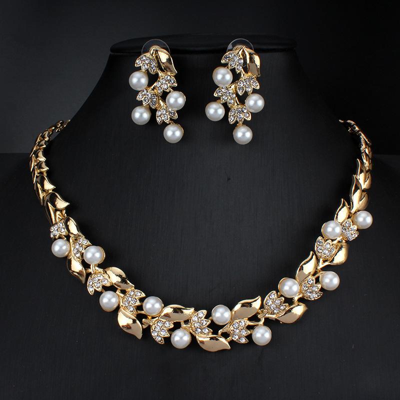 Bridal Banquet Dress Jewelry Imitation Pearl Necklace Earrings Two-piece Set
