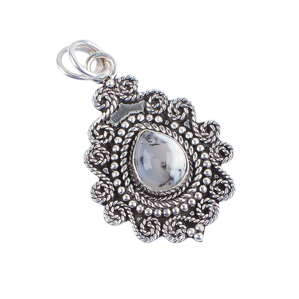 Natural Dendritic Opal Gemstone 925 Sterling Silver White Stone Jewelry Handmade Pendant 1.55" PP-25-24