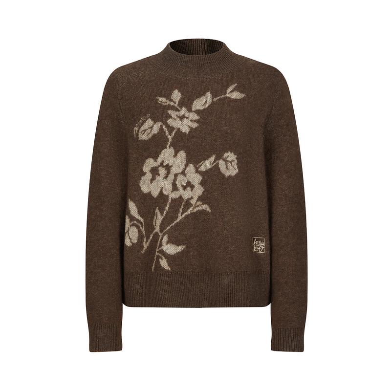 JIUZI ANNAKOU 'Cao Mu' Women's Elegant Hollyhock Jacquard Mock Neck Wool Knit Sweater