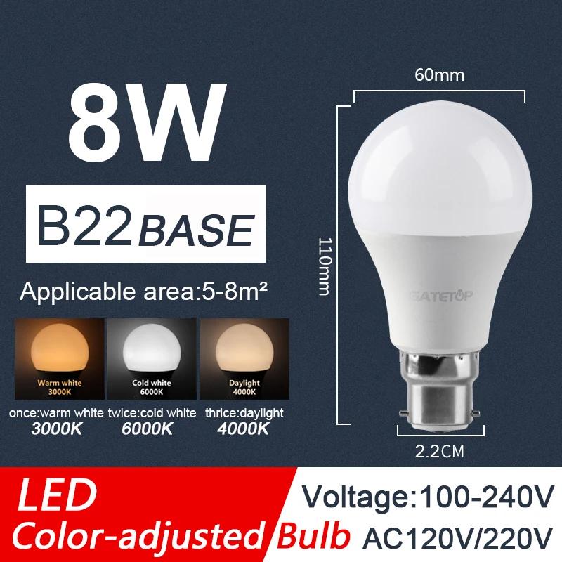 

Светодиодная 3-цветная регулируемая лампа AC110 AC220 E27 B22 8W-24W CCT с функцией памяти и сбросом цветовой температуры для внутреннего освещения AC100-240V