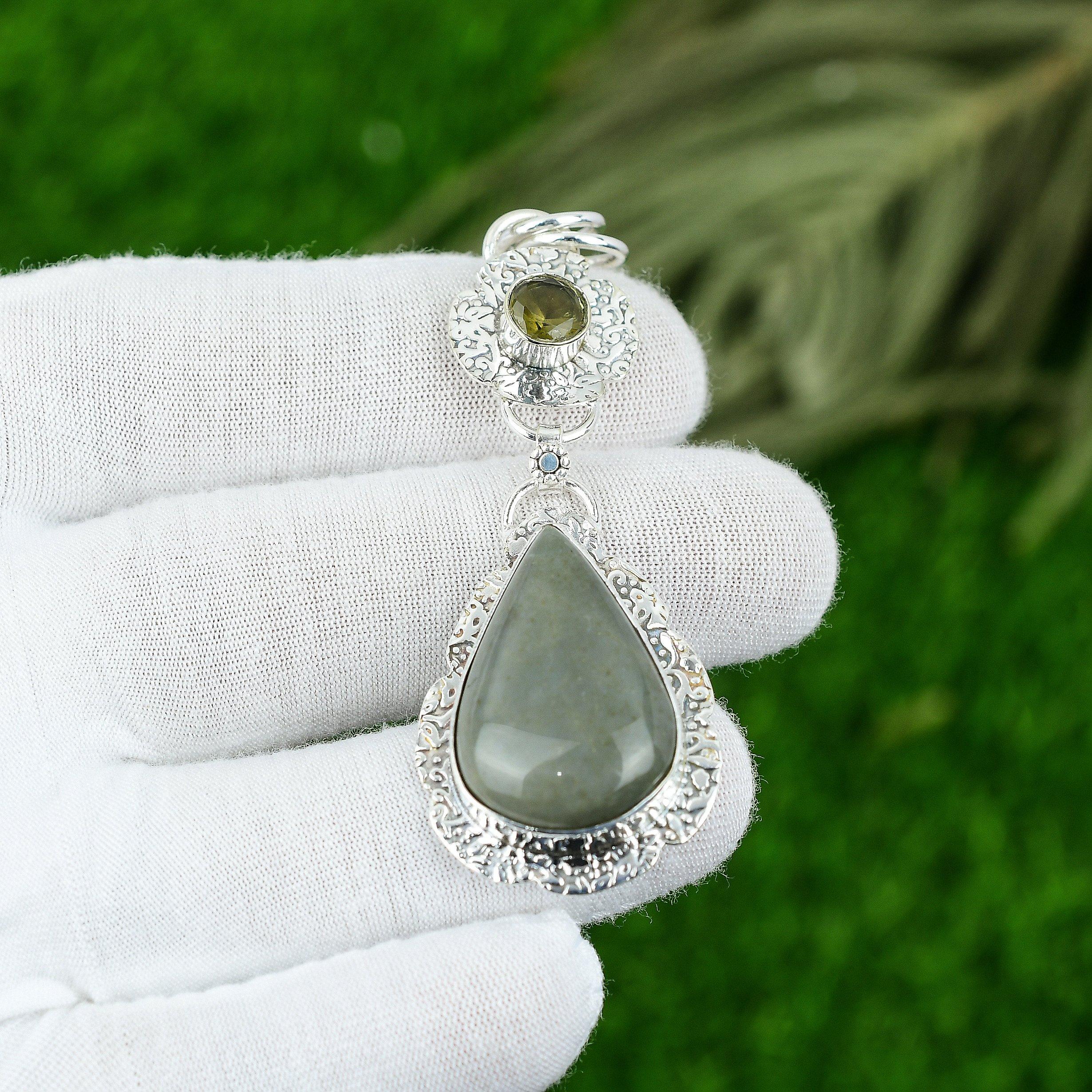 Подарок на день рождения для нее Натуральный полихромный яшмовый камень Подвеска Серебро 925 пробы