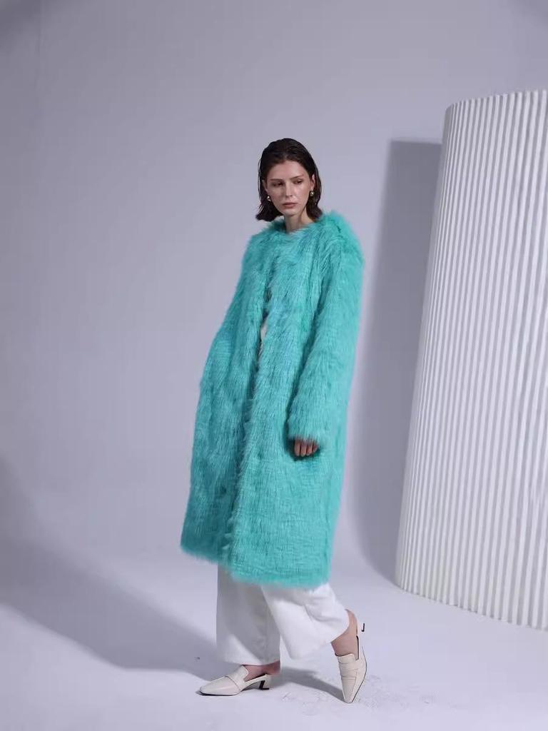 Women's Eco-Friendly Faux Lamb Curly Fur Coat - European & American Style Overcoat