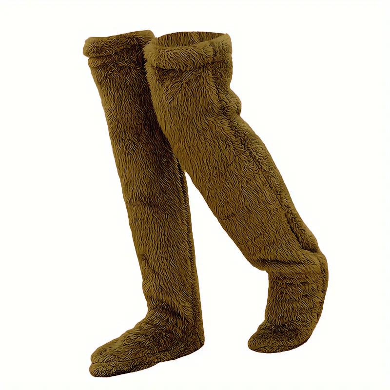 Thick Goose Down Leg Warm Knee Pad Socks Pregnant Women Elderly Cold Leg Teddy Bear High Long Floor Socks Warm Feet