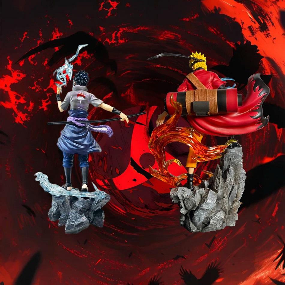 Naruto Anime Figure Uzumaki Naruto Uchiha Sasuke Combat form 25cm Action Figurine PVC Cartoon Characters Model Ornaments Boy Toy