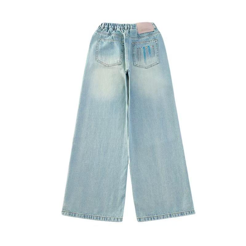 Girls' Medium-Large Tencel Denim Wide-Leg Summer Pants - Stylish & Slimming Long Pants