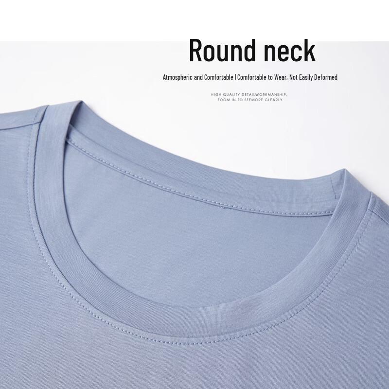 Hengyuanxiang Men's Ice-Feel Mulberry Silk Blend Round Neck T-Shirt