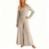 Women's Fashionable Casual Round Neck Long Sleeved Pocket Casual Loose Wide Leg Jumpsuit