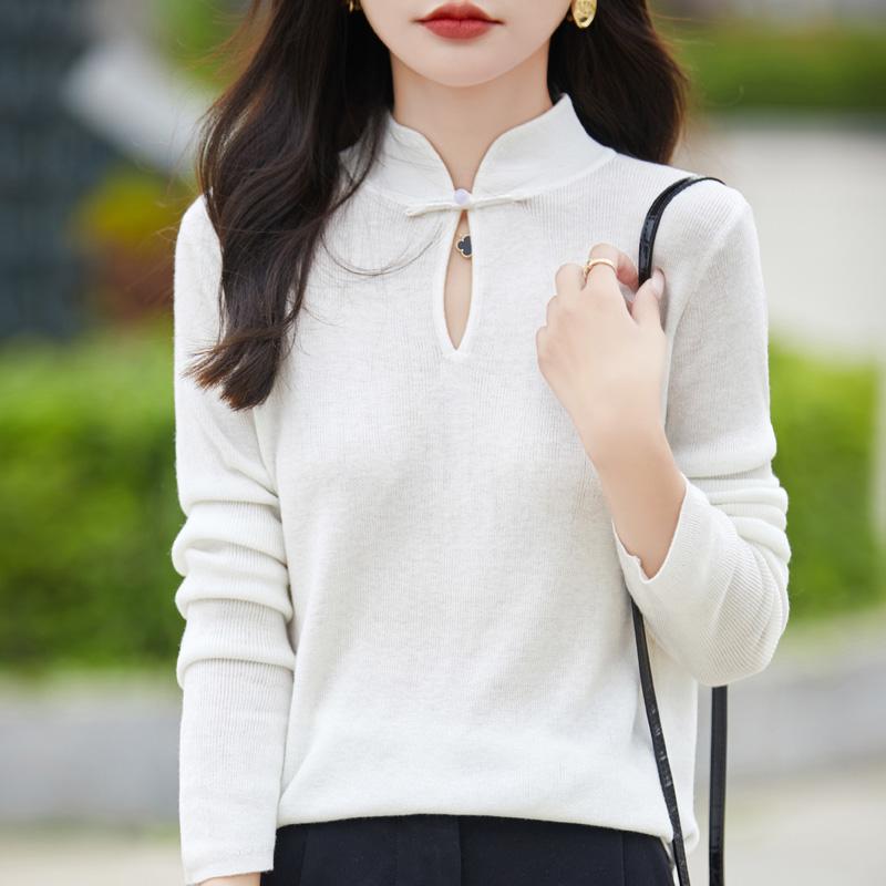 Women's wool pullover Qinghe cashmere 50% silk 50% wool spring and summer wool soft, comfortable and warm