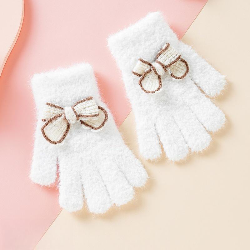 

Bow Children s Gloves Sweet Koran Knit Winter Gloves for Girls Warm Cold-Proof Mittens with Fashion Design Cute Kids Wear