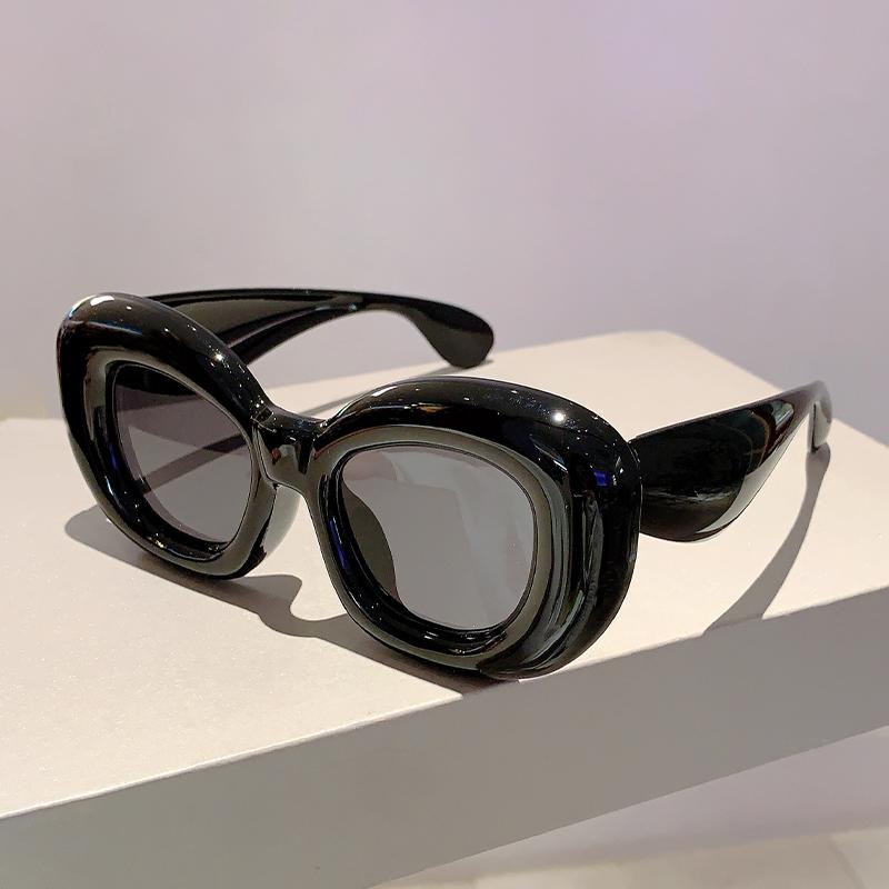 KAMMPT Inflated Rim Square Sunglasses Stylish Vintage Solid Color Eyewear Trendy Designer Women Shades Outdoor