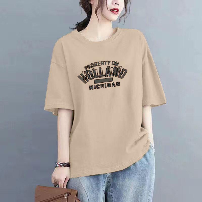 

Женская модная футболка свободного кроя из 100% хлопка с коротким рукавом и круглым вырезом, универсальная и стильная, в наличии большой размер M (100-120 jin)