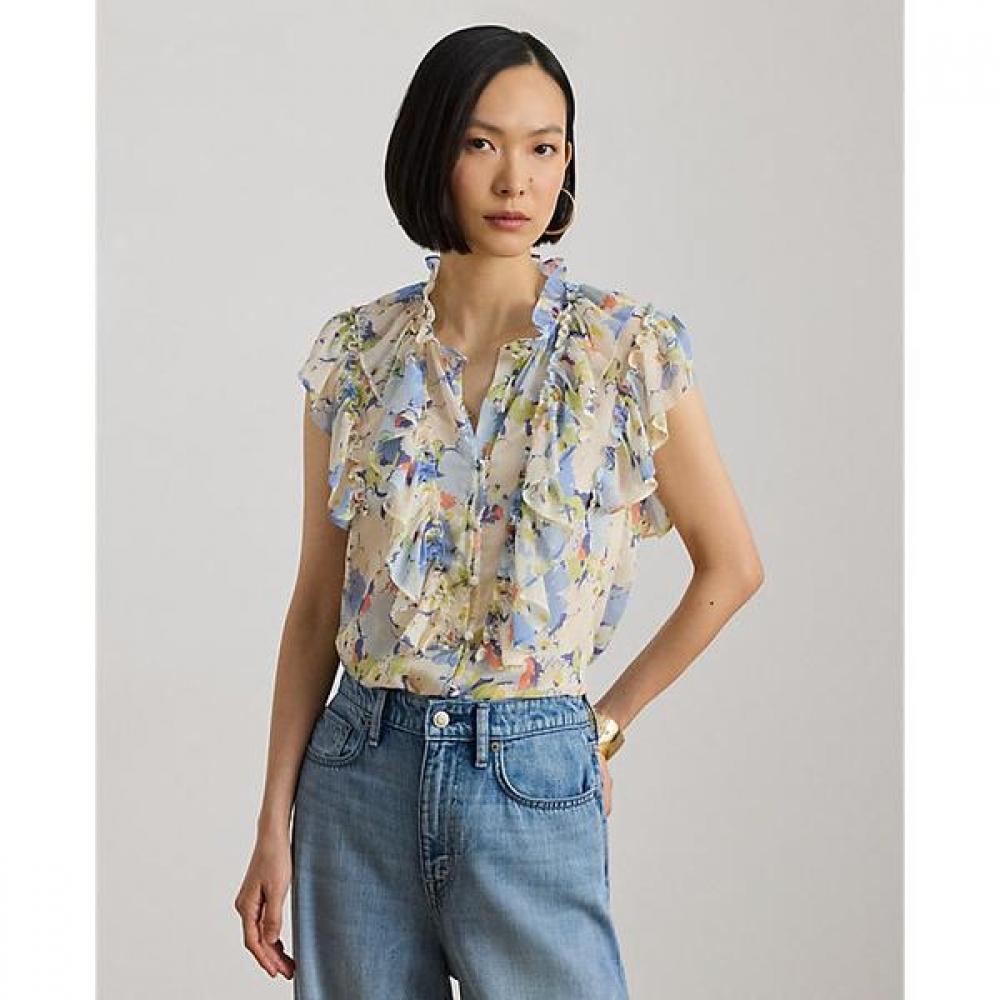 Lauren Ralph Lauren Floral Ruffle Trim Georgette Shirt Wmlrshtsn820141400 XS