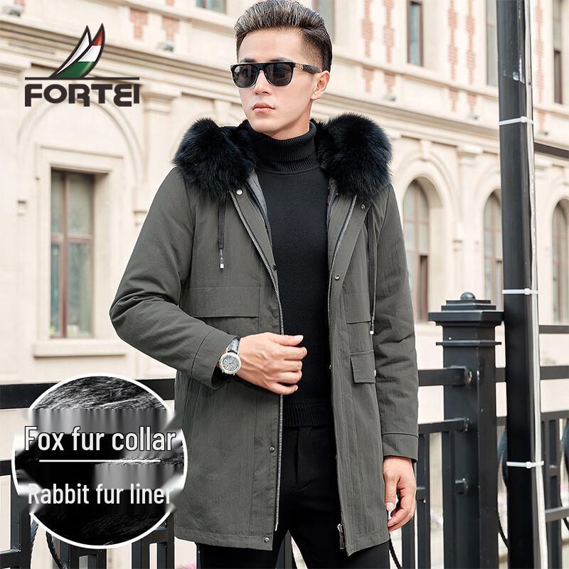 

Men s Winter Rabbit Fur Lined Parka with Fox Fur Collar L