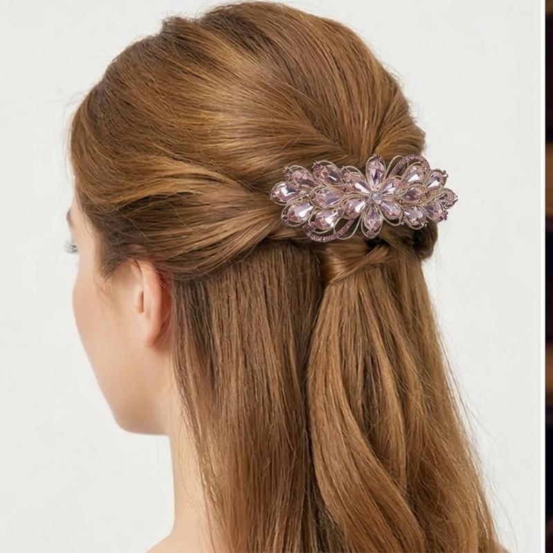 Elegante Fermaglio per Capelli con Strass da 8 cm per Donna Barrettes Decorate con Strass in Lega di Zinco per Acconciature Raccolte e Code di Cavallo