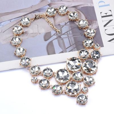 Exaggerated Geometric Diamond-Encrusted Large Glass Necklace, Simple And Versatile Necklace