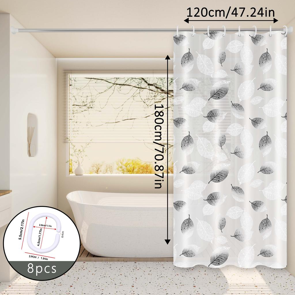 Fresh Leaves Black And White Style Shower Curtain, Minimalist Nordic Bathroom Partition Curtain, Artistic Bathroom Space Decoration Curtain