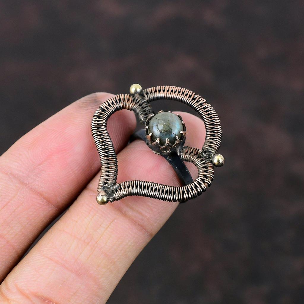 Labradorite Ring Copper Wire Wrapped Ring Adjustable Ring Handmade Copper Jewelry Genuine Gemstone Ring Wire Wrap Jewelry Anniversary Gift