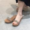 Beautiful version of one-word transparent slope heel cool slippers women's 2025 new summer platform slippers wearing beach shoes