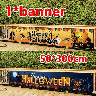 Happy Halloween Banner with Pumpkin Terror Bloody Handprint Decorations for Yard Indoor Outdoor 50x300cm 1PC Halloween Banner