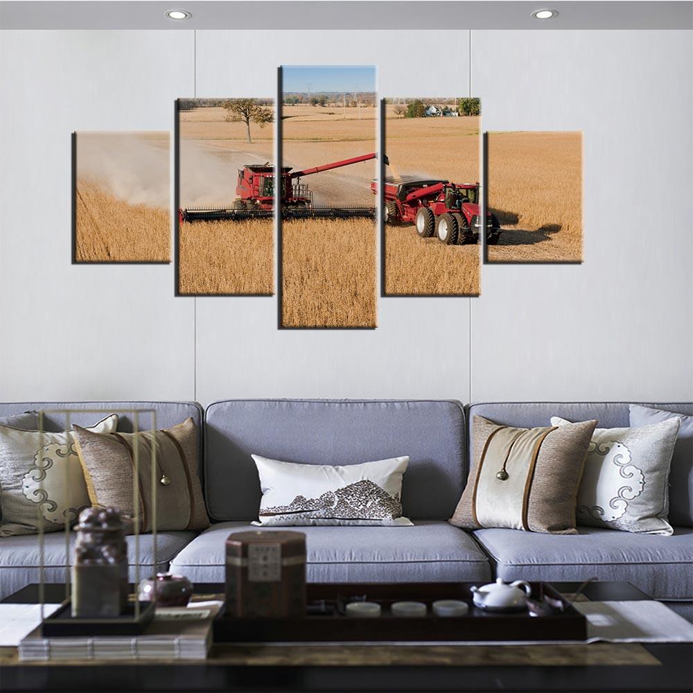 5 Panel Posters Retro Tractor Harvest On Farm Wall Art Pictures Home Decor Modular Canvas HD Paintings Living Room Decoration