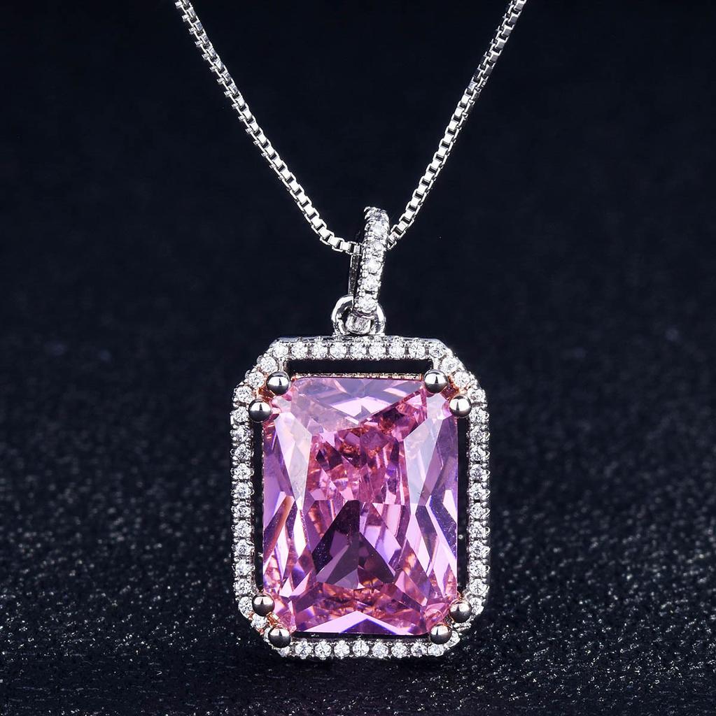 New High-end Luxury Princess Rectangular Zircon Necklace Ring Earrings