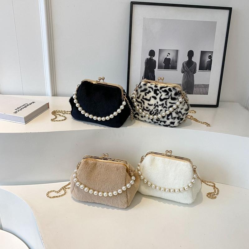 Trendige Perlen-Samt-Umhängetaschen Leopardenmuster neue Mode schlichte weiche lässige vielseitige Schultertaschen