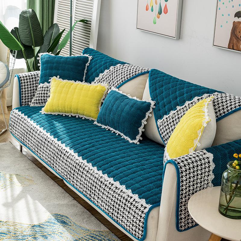 Sofa Cushion Thick Corduroy Non-Slip Cushion Simple Modern Leather Sofa Cover Winter Plush Sofa Slipcover